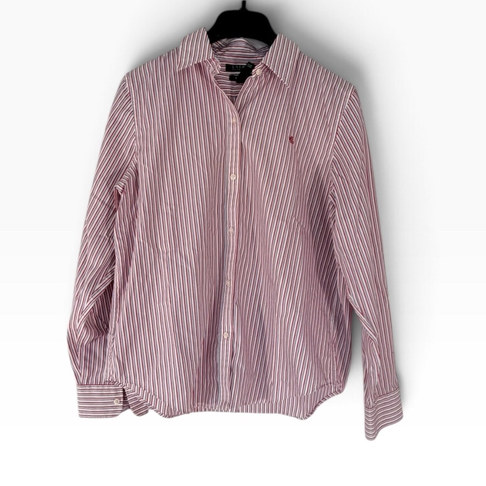 Lauren Ralph Lauren Non-Iron Striped Button Down Shirt Red Blue White Large